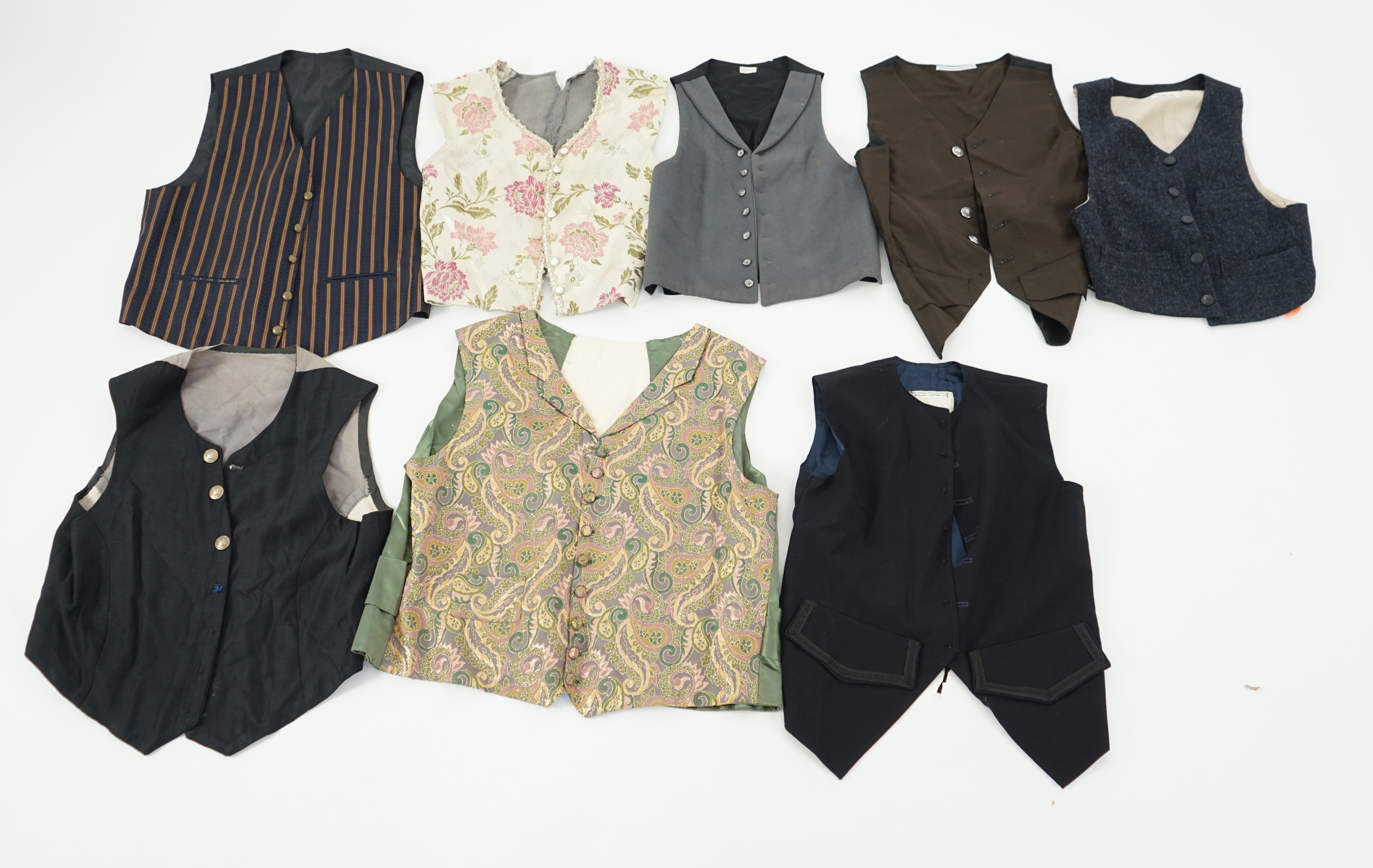 Eight men's assorted period waistcoats. Ex Pavilion Opera Sale